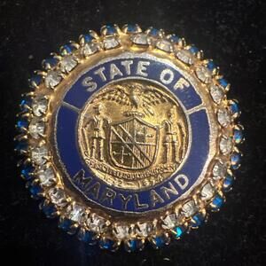 State Of California Seal Brooch Pin Blue and Clear Rhinestone Vintage 1960-1975